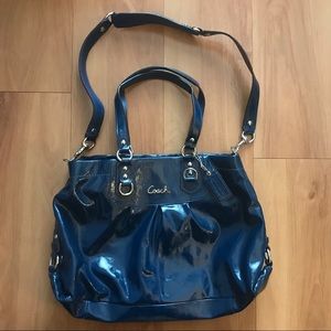 Navy Coach Ashley Shimmer Carryall Shoulder Bag